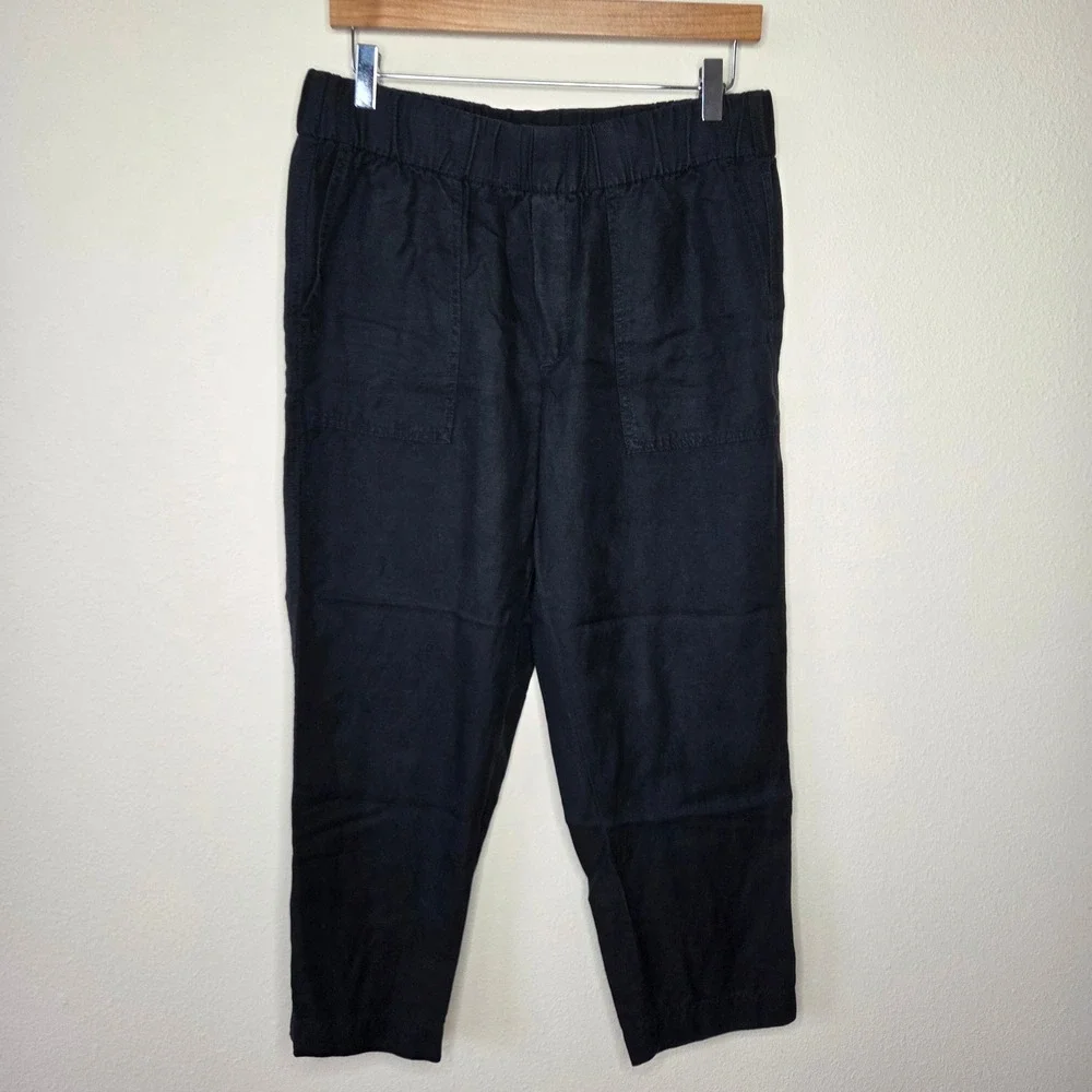 Banana Republic Black Linen Blend Stretch Waist Tapered Pants Womens Medium